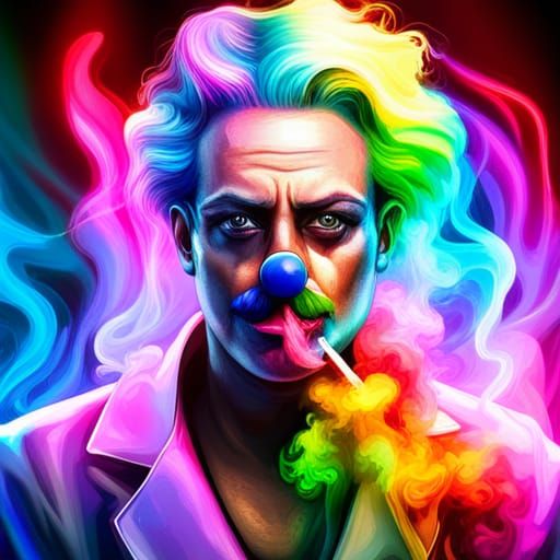 Clown Smoking Cigar in Synthwave Style