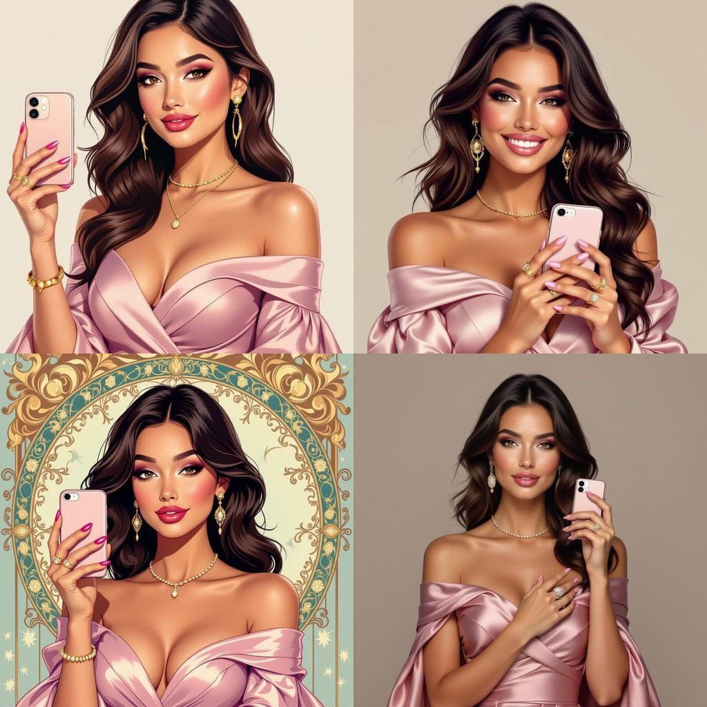 Stylish Woman Taking Selfie: A Digital Illustration