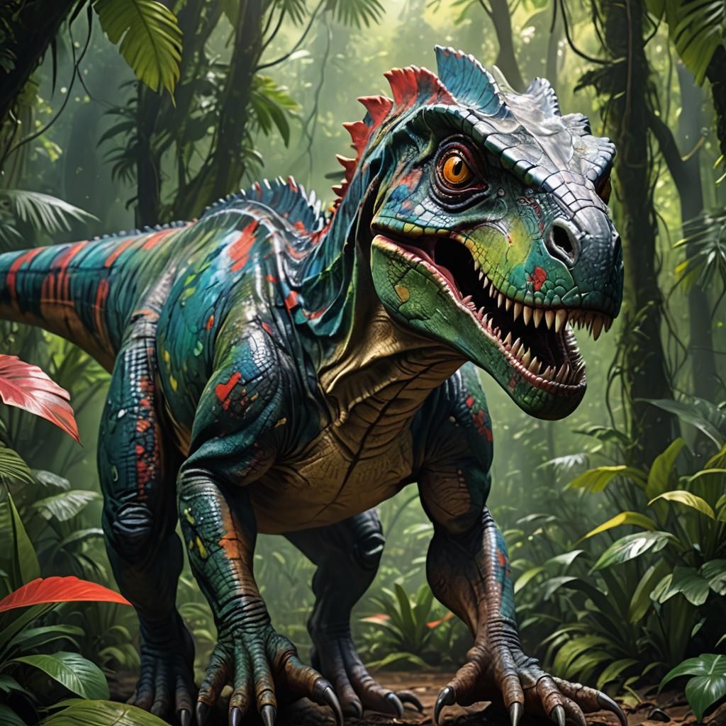 Hyperrealistic Raptor Stalking in Rainforest, 4K