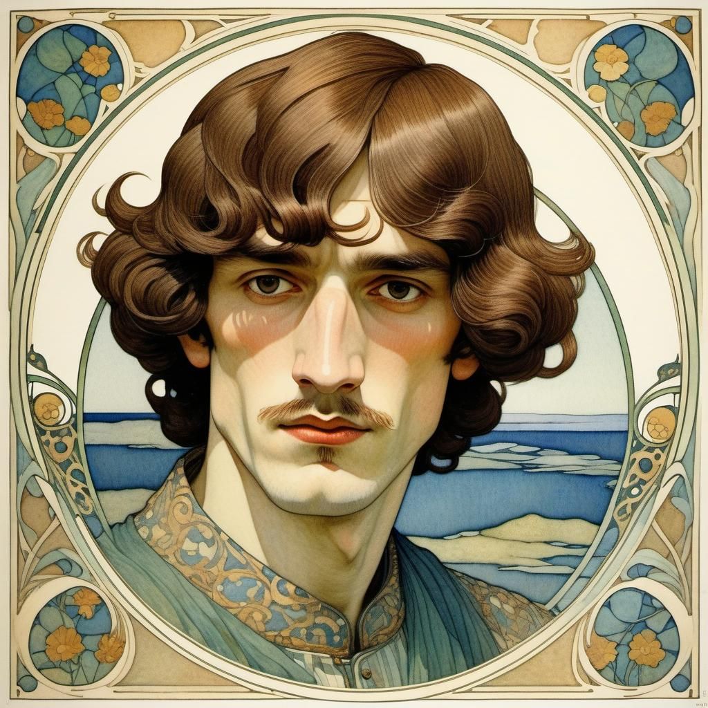 Art Nouveau Portrait of a Brown-Haired Man