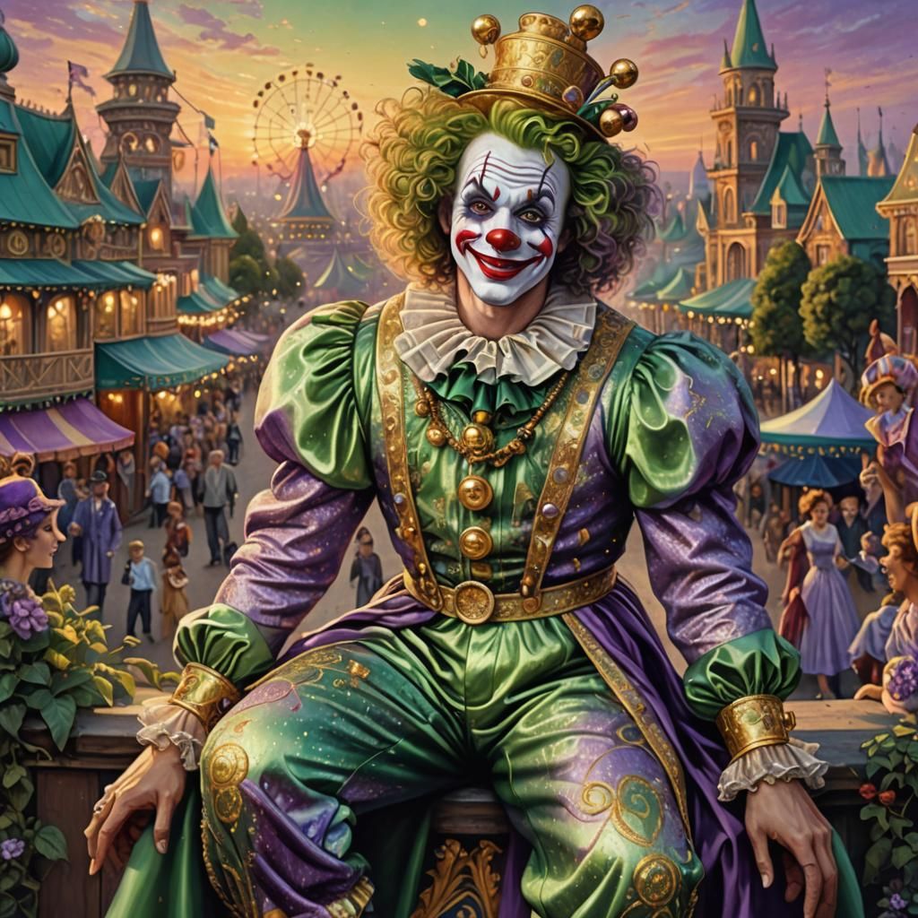 Happy Circus Clown Portrait in Urban Fantasy Setting