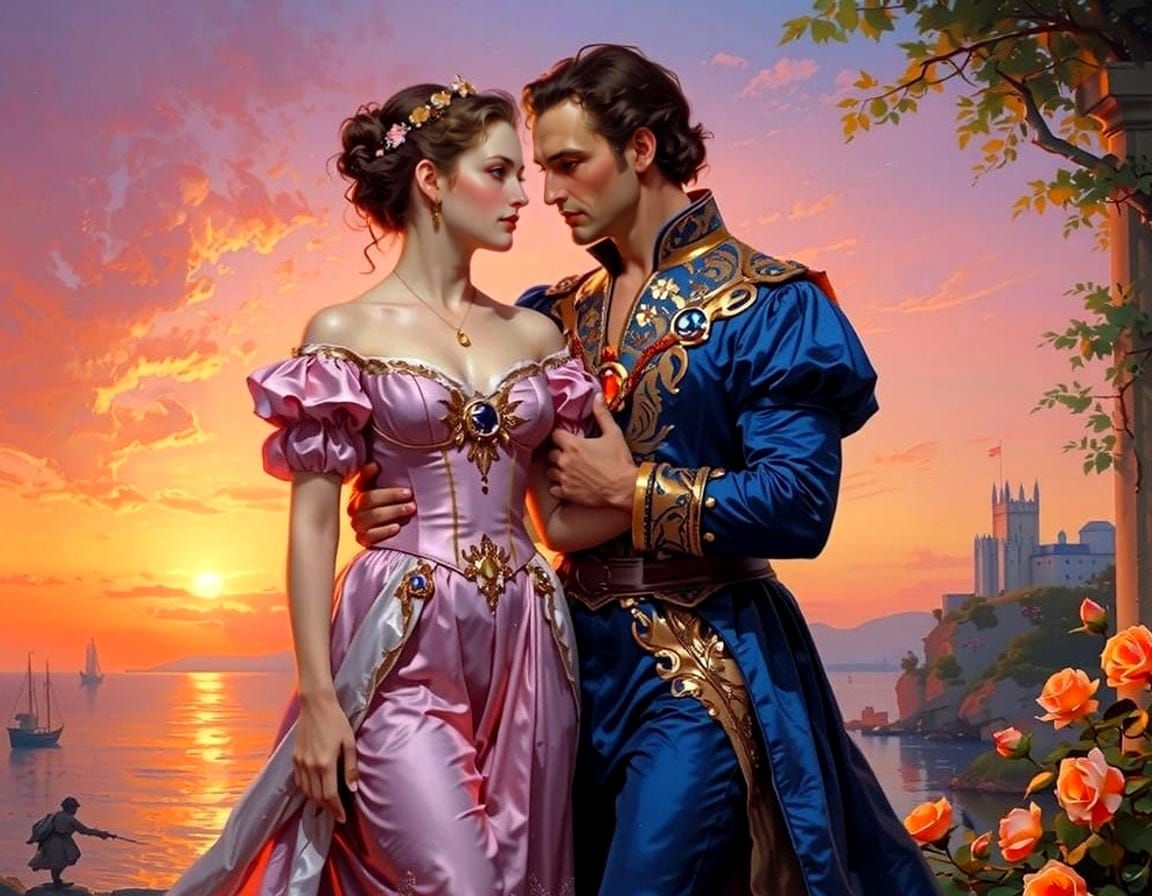 Royal Couple at Sunset: A Fantasy Art Portrait