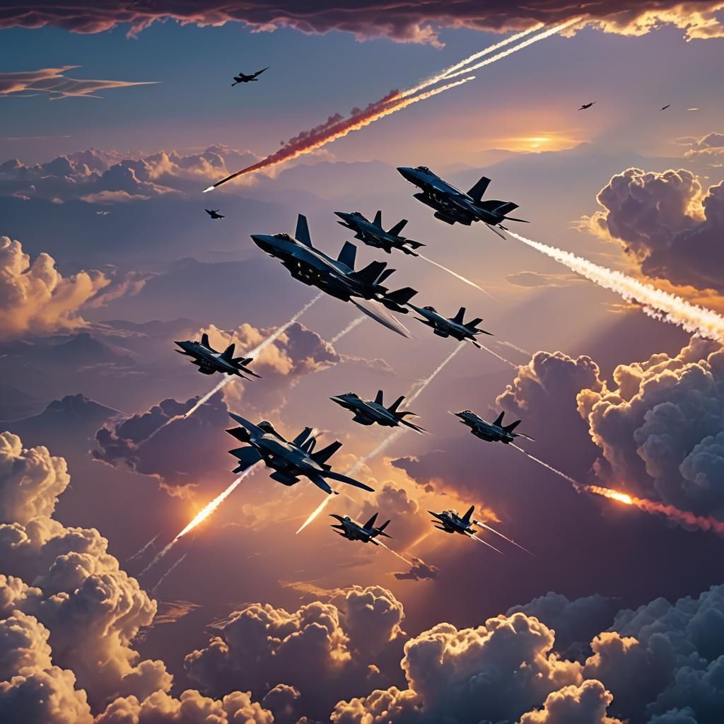 F-35 Fighter Jets Sunset Formation: Matte Painting