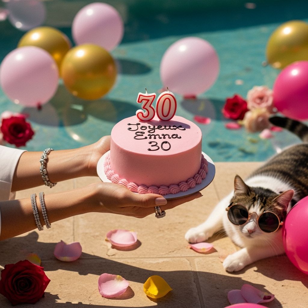 Elegant Hands Hold Pink Birthday Cake