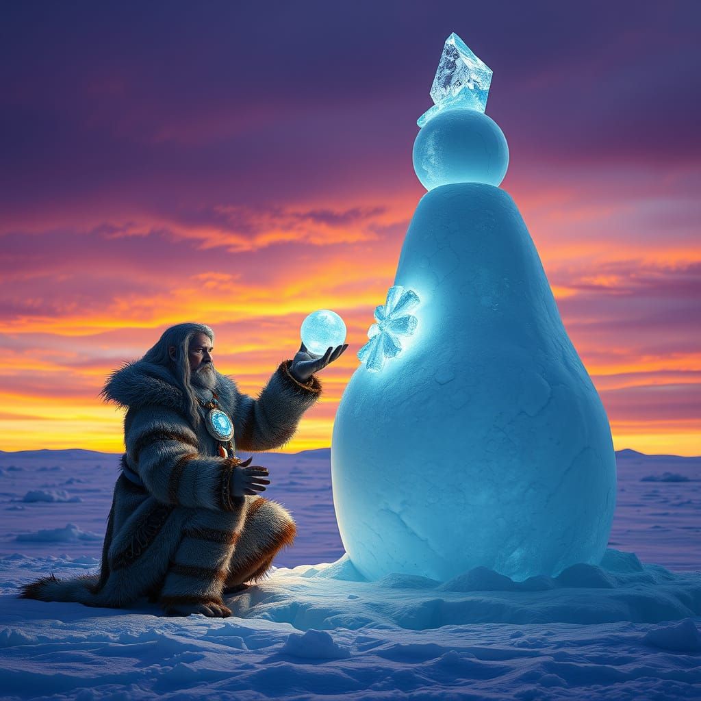 Ethereal Snowman Masterpiece in Dark Fantasy Tundra