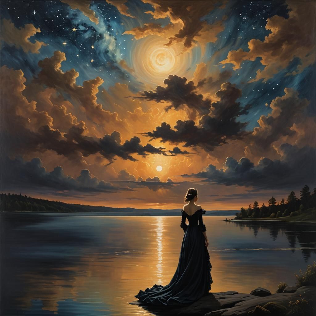 Romantic Silhouette Gazing at Starry Night Sky