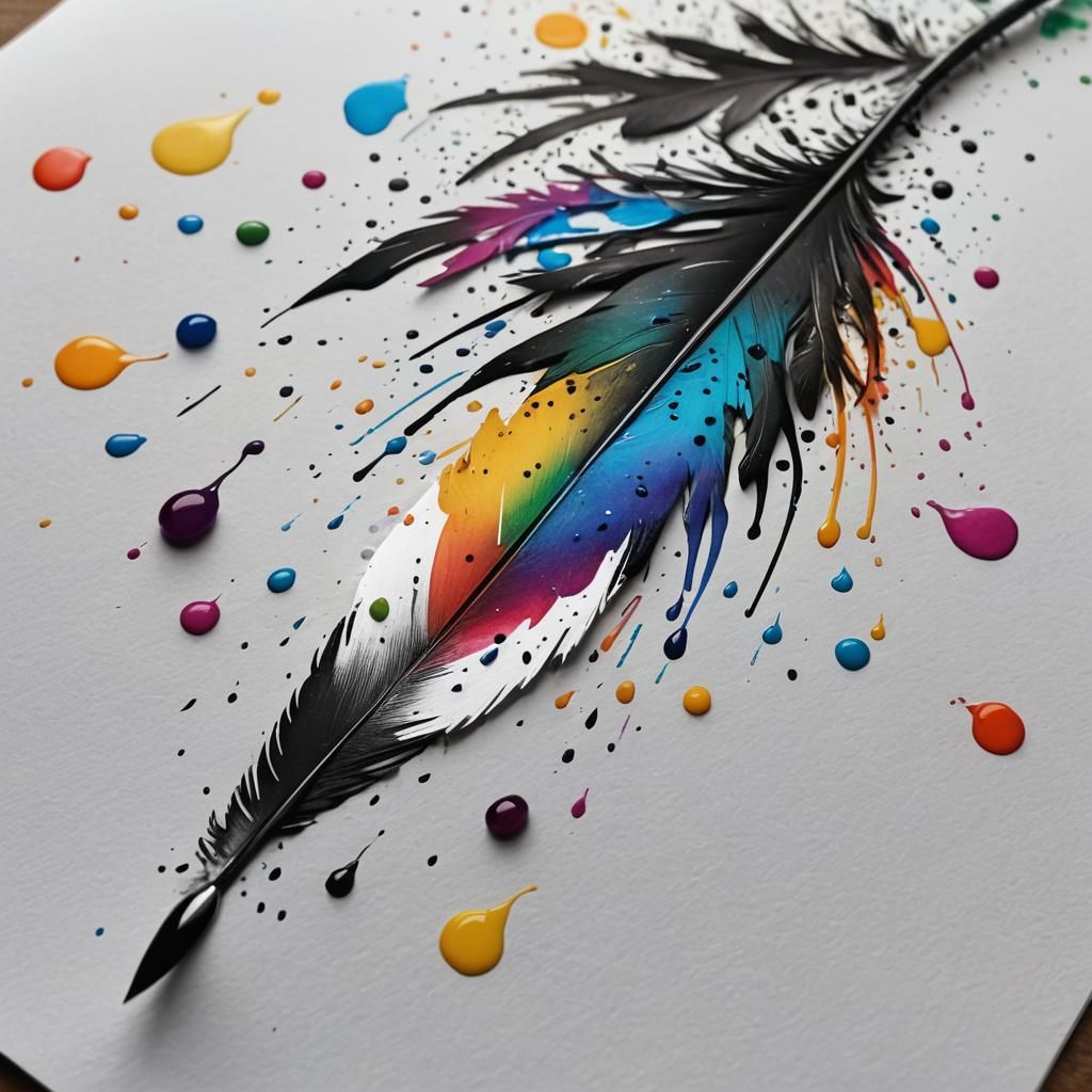 Fantasy Feather with Rainbow Ink Drop