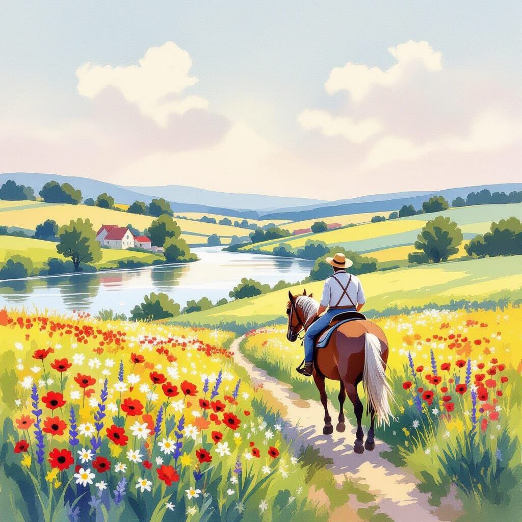 Idyllic Rural Village with Impressionistic Sky