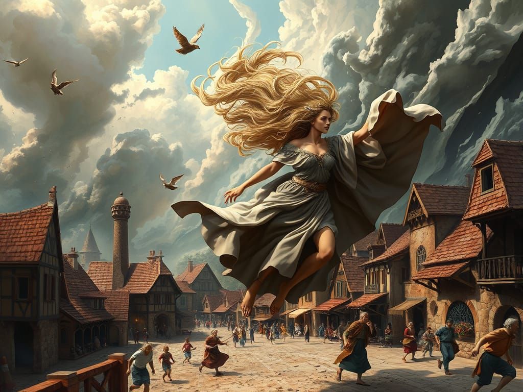 Aeolus Unleashes Windstorm on Medieval Town