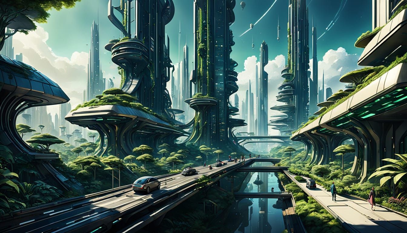 Surreal Cyberpunk Megacity United by Clean Energy