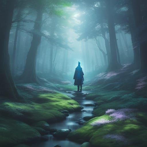 Mystical Wizard in Enchanted Forest, Studio Ghibli Style