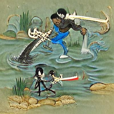 Swordsman Battles Water Demon with Bone Sword