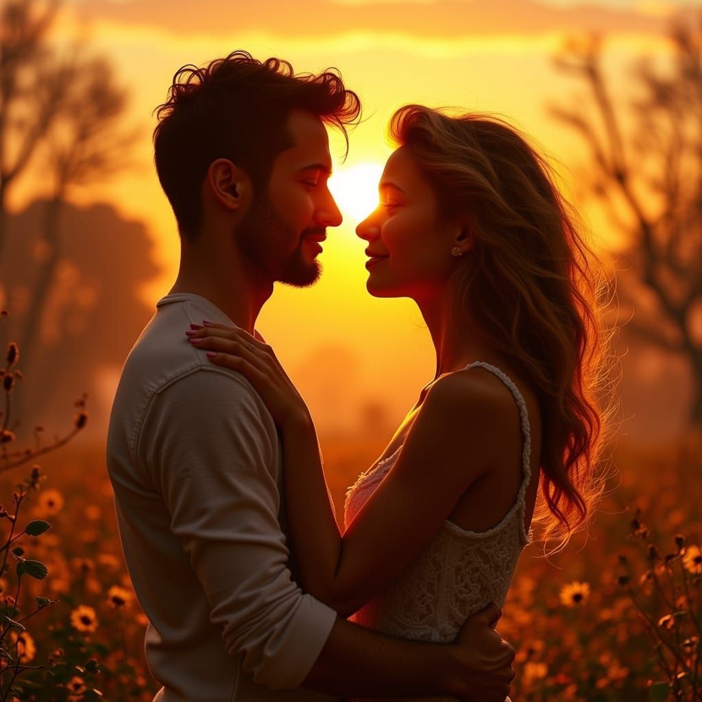 Romantic Couple Bathed in Golden Hour Light