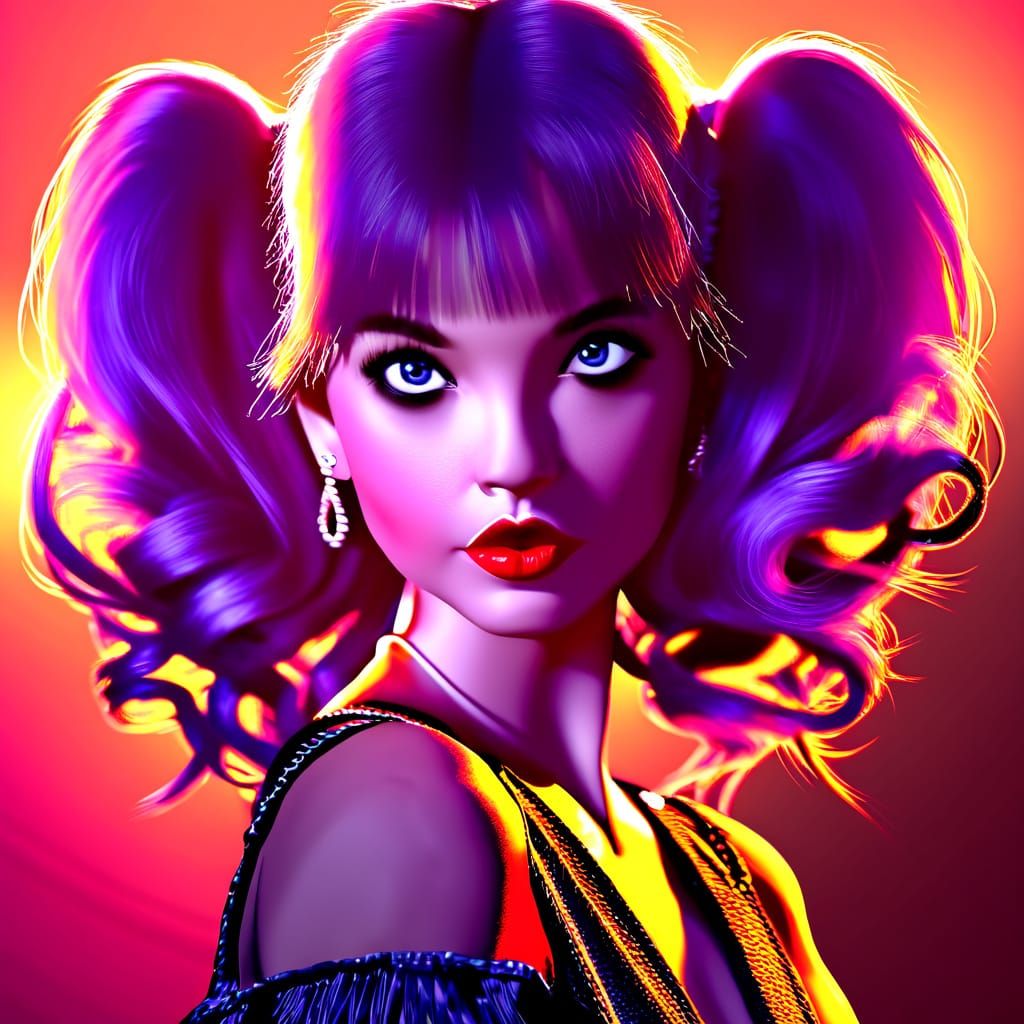 Hyper-Realistic Portrait of a Woman with Pigtails