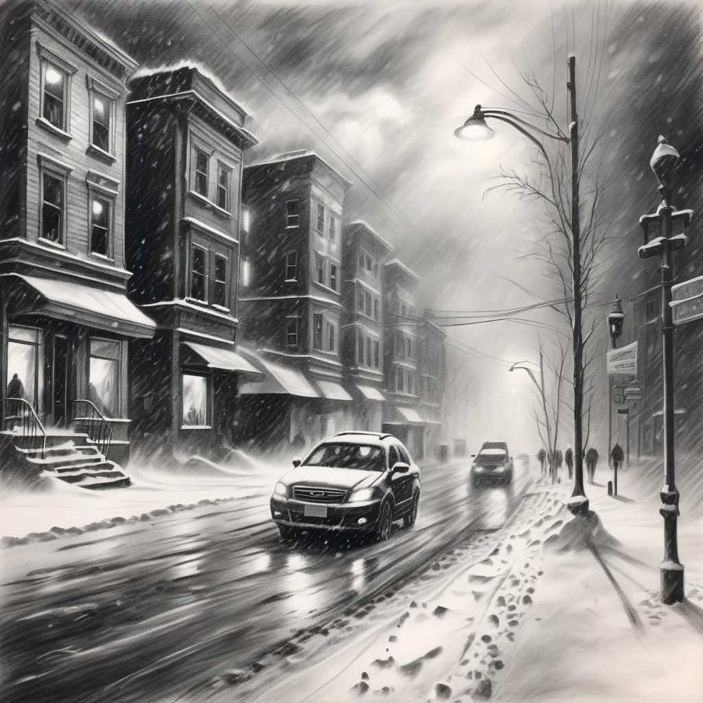 City Blizzard in Charcoal Style