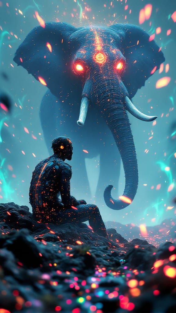 Biocosmic Figure Gazing at Shadow Elephant