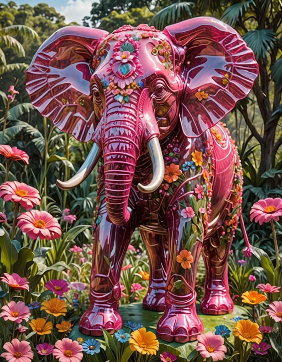 Realistic Pink Gelatin Elephant Sculpture