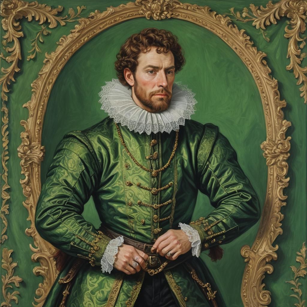 Nobleman in Green Doublet, Oil Painting Style