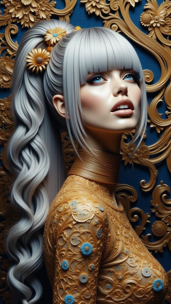 Ethereal Beauty with Blunt Bangs in a Whimsical Forest