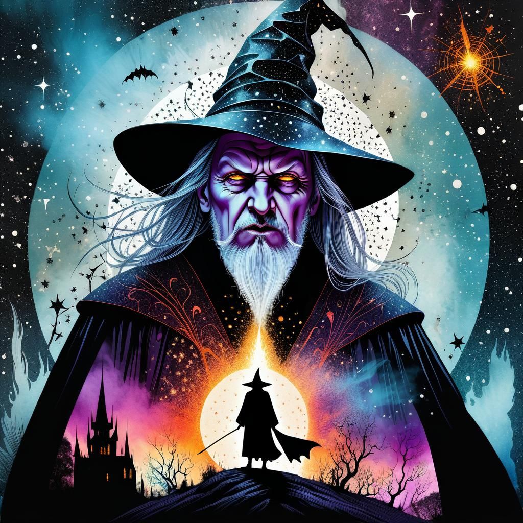 Sinister Dark Wizard Silhouette Collage Art