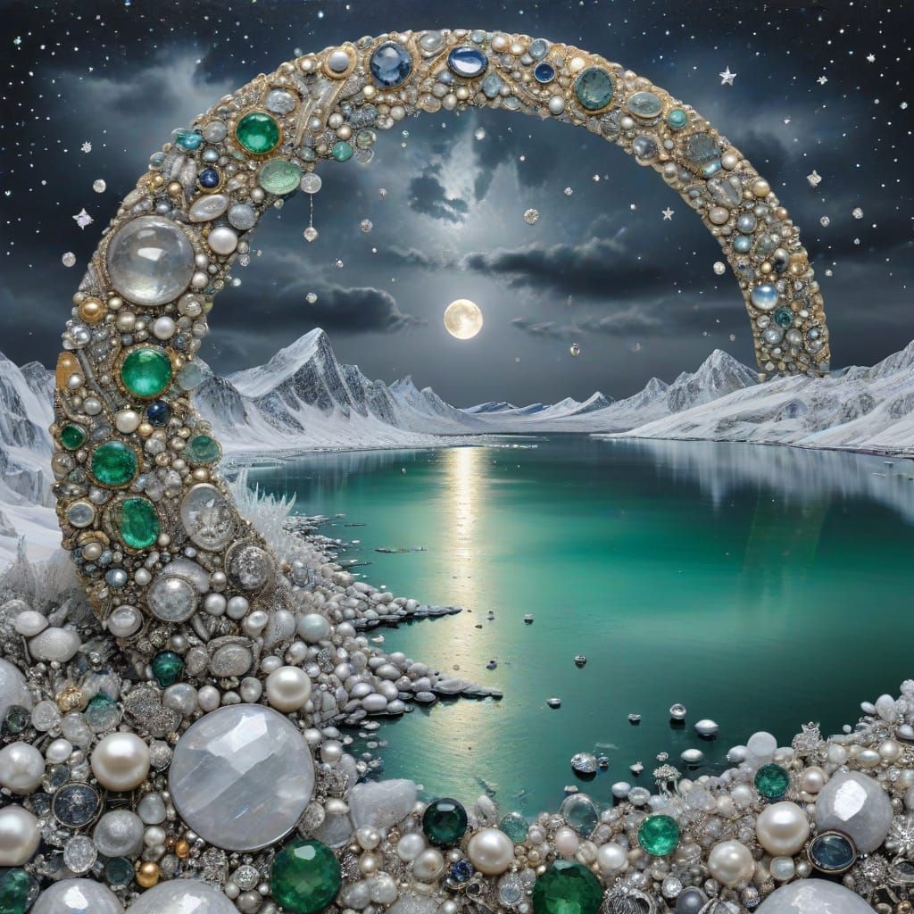 Luminous Nighttime Scene in Glittering Gemstone Mosaic