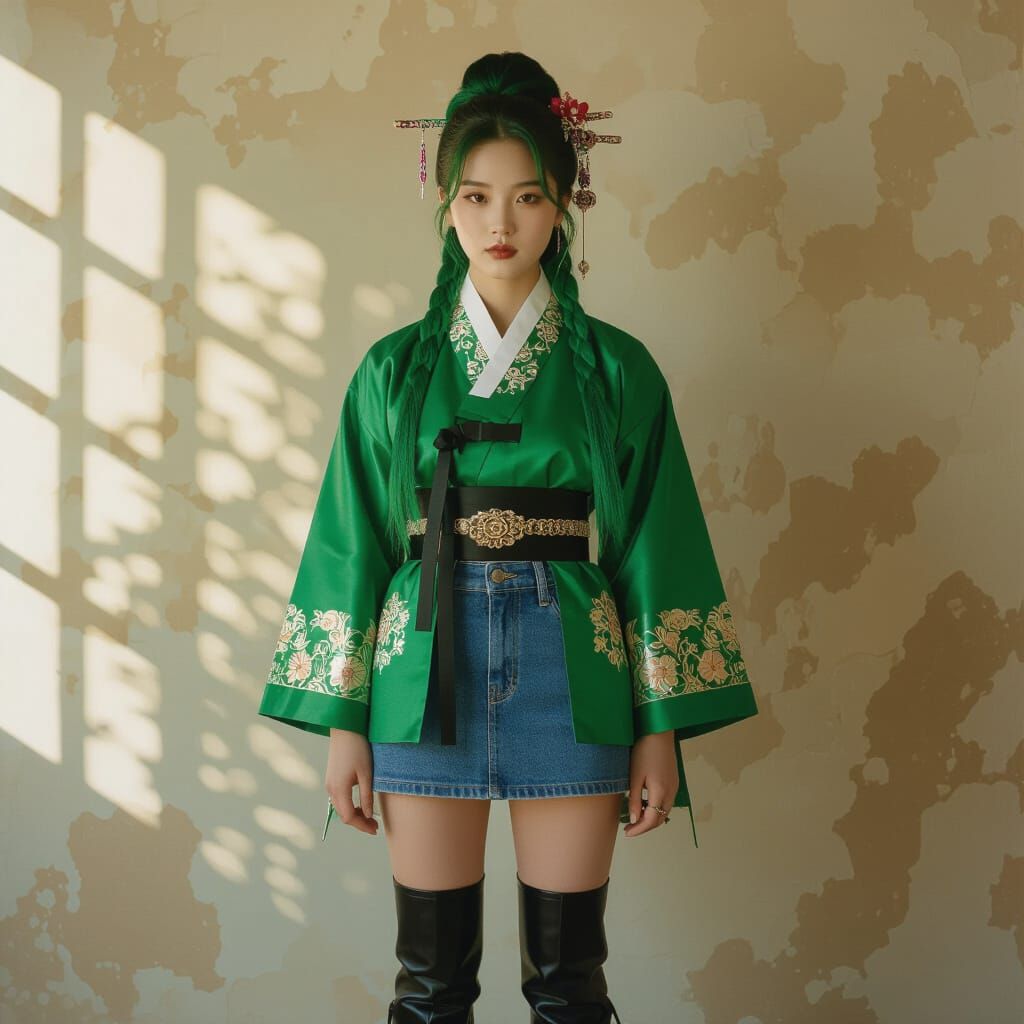 Korean Teen Girl in Hanbok Jacket, Cinematic Lighting