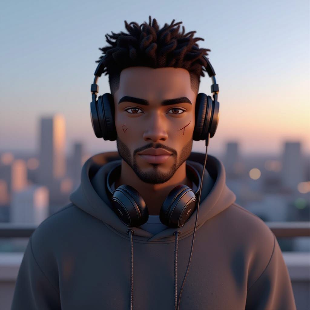 Rooftop Anime Character in Cinematic Lighting