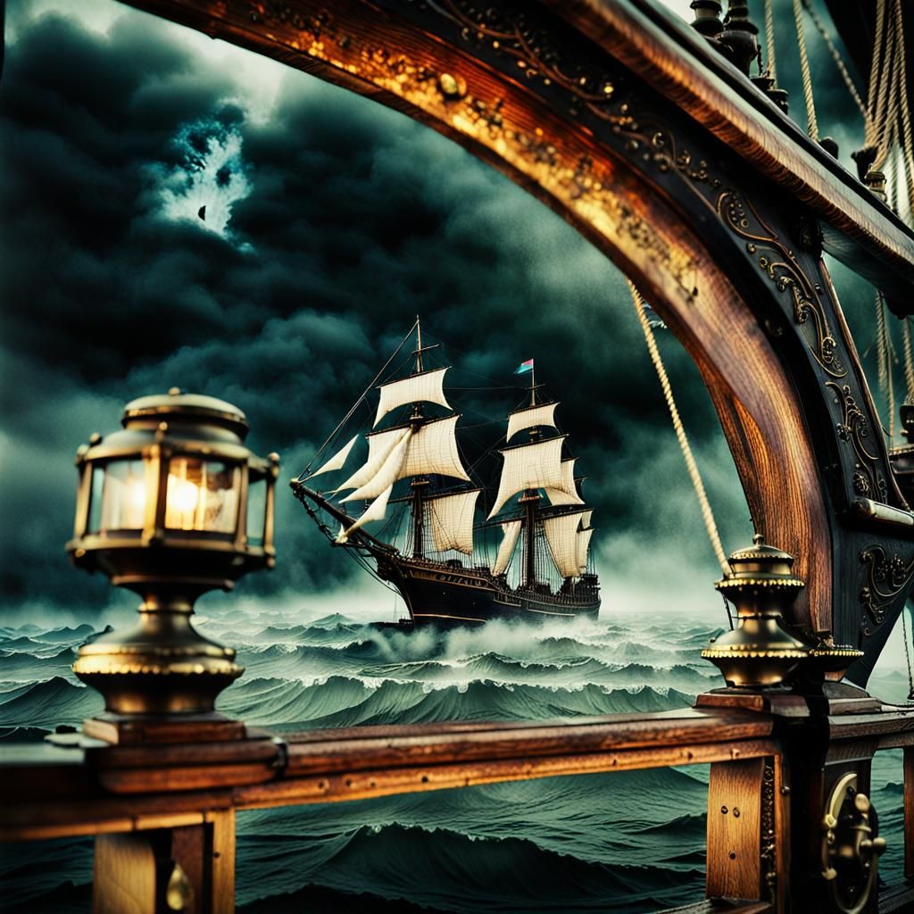 Ghost Ship in a Storm: Victorian Gothic Sailing Vessel