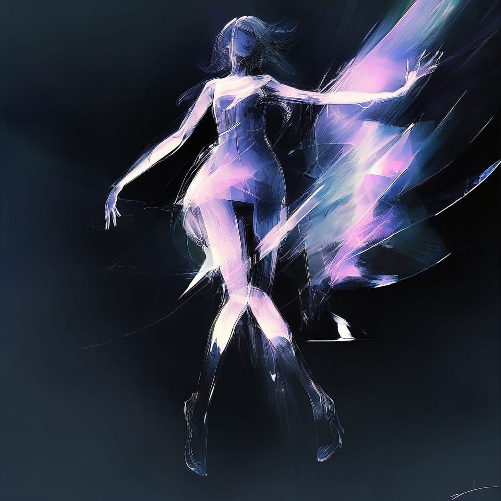 Impressionist Lady with Cloud Dress in Viscous Liquid Art St...