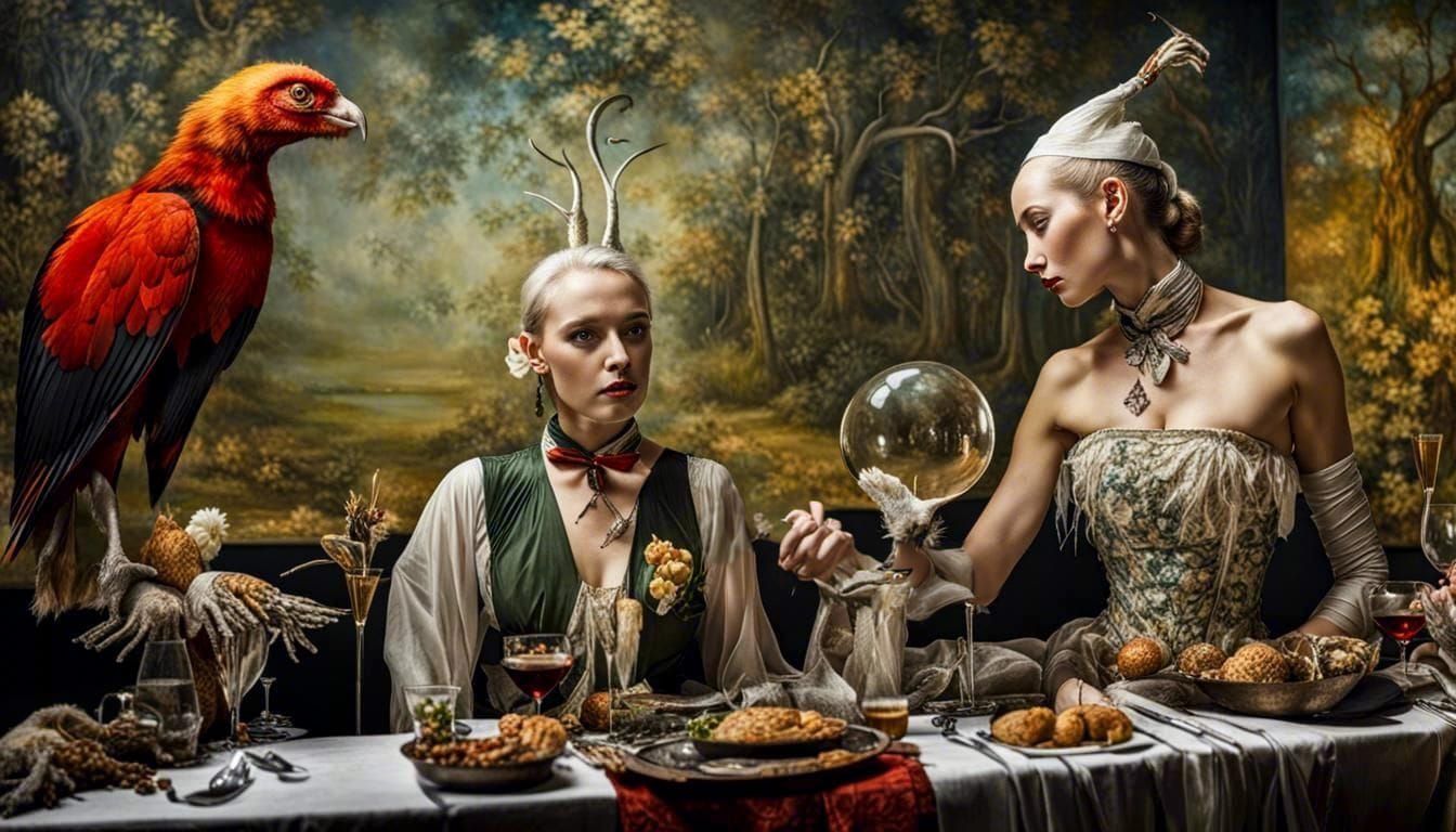 Surreal Alien Restaurant Celebration in Magical Realism