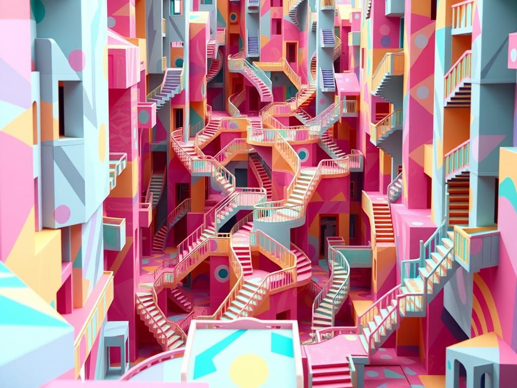 Kidcore Cityscape with Impossible Geometry
