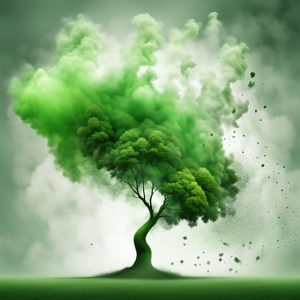 Abstract Tree Disintegrating into Smoke: Digital Art
