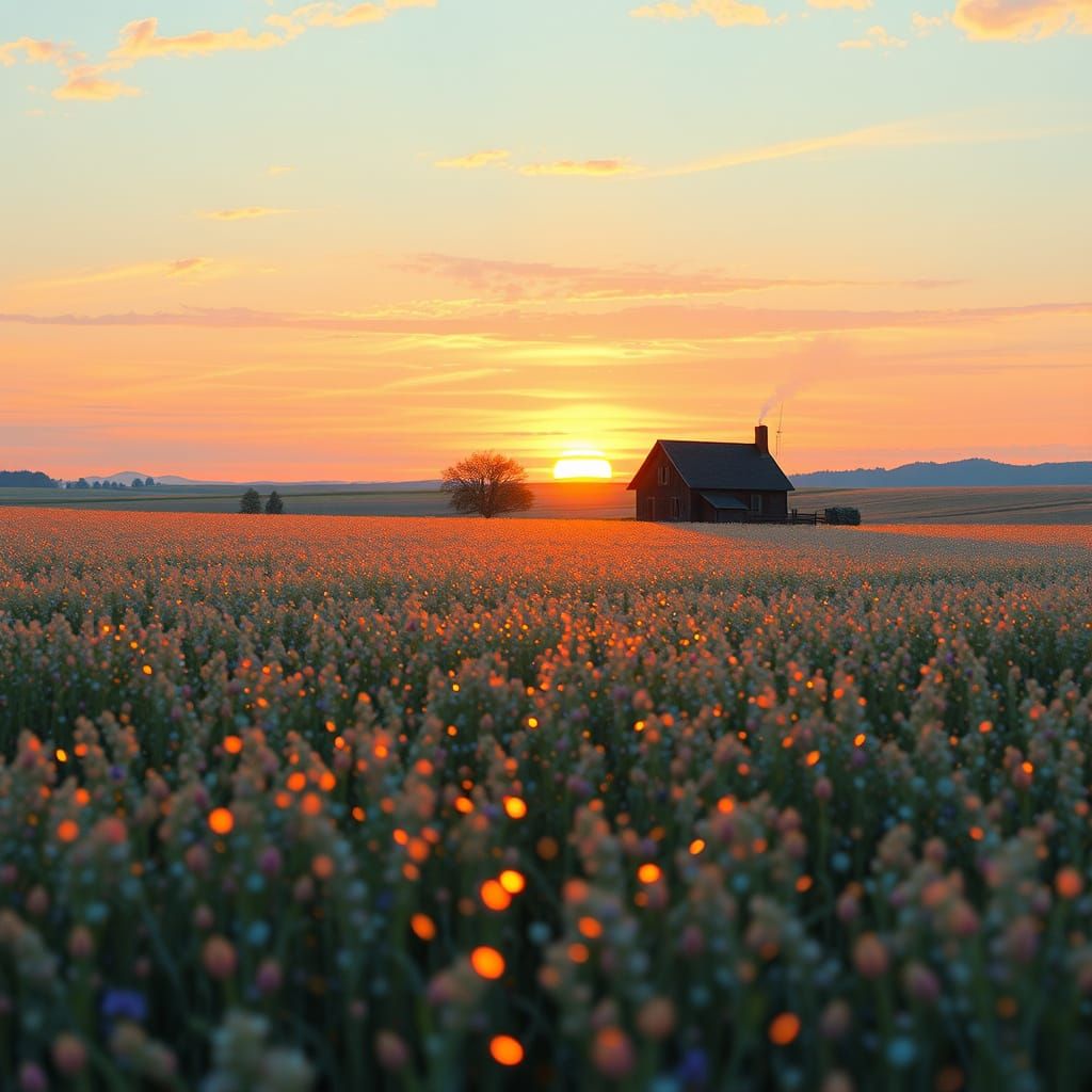 Sequin Sunset Landscape in Art Nouveau Style