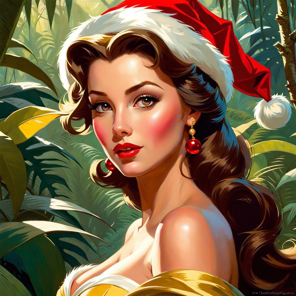 Princess Belle in Jungle with Christmas Hat