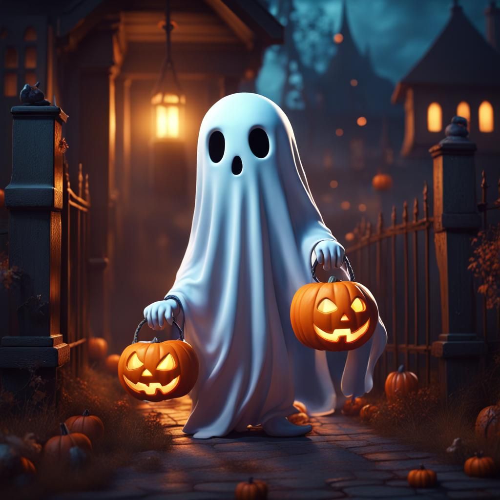 Cute Ghost's Halloween Night: Detailed Matte Painting