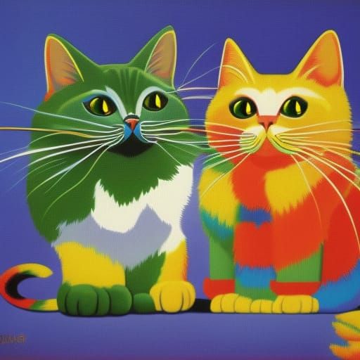 Cheerful Cartoon Cats among Cherry Blossoms