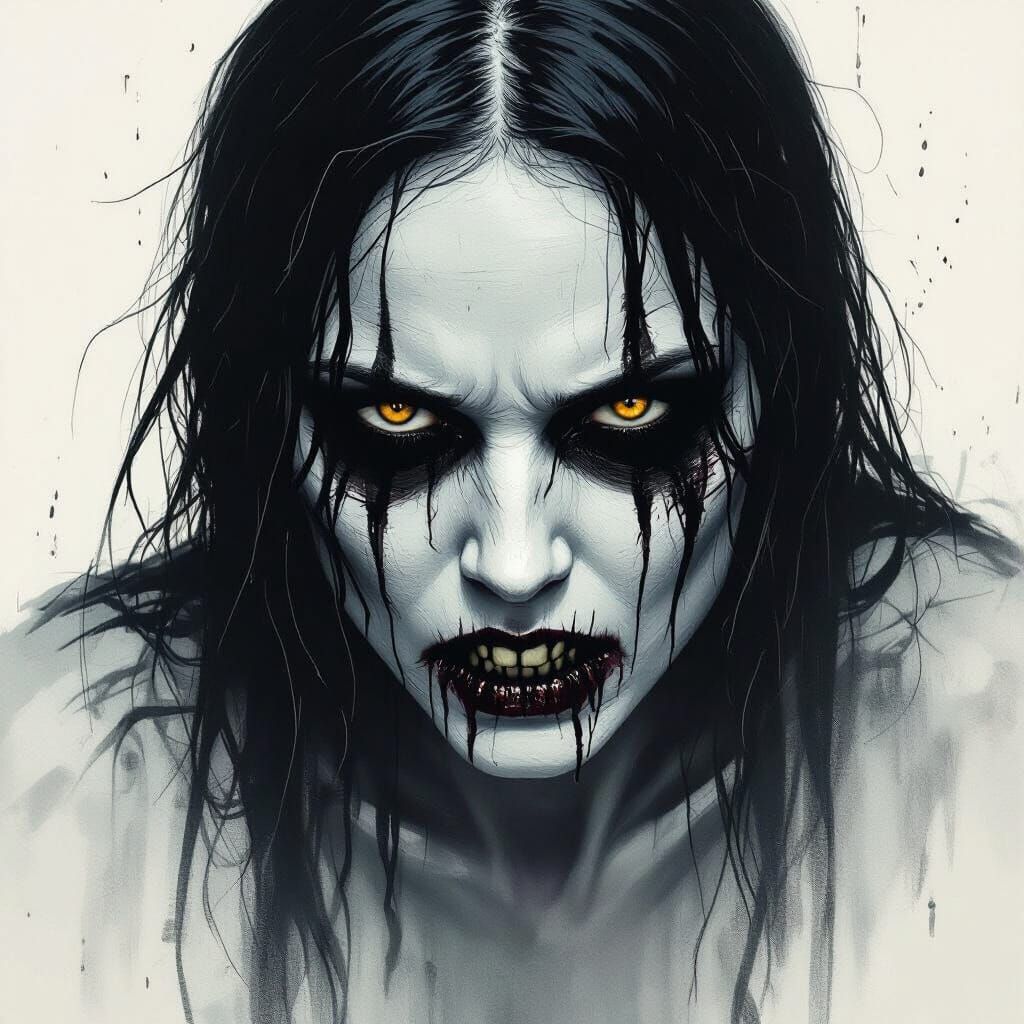 La Llorona Jump Scare Close-Up in Gustave Doré Style