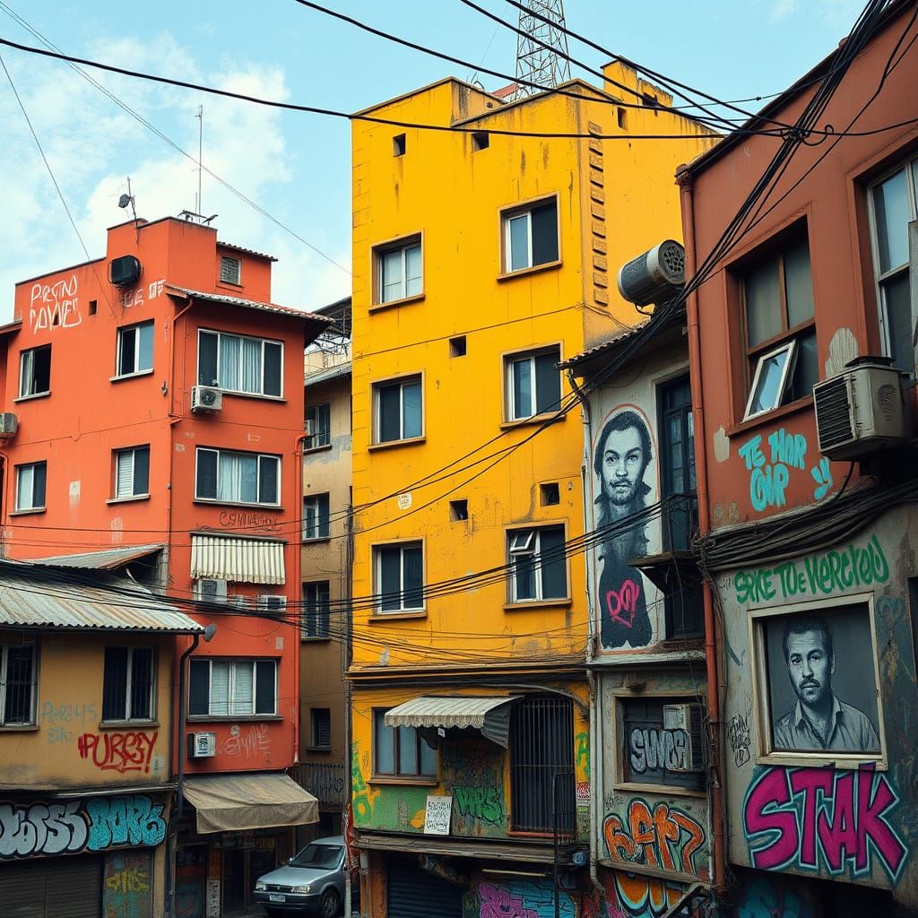 Urban Neighborhood in Street Art Style