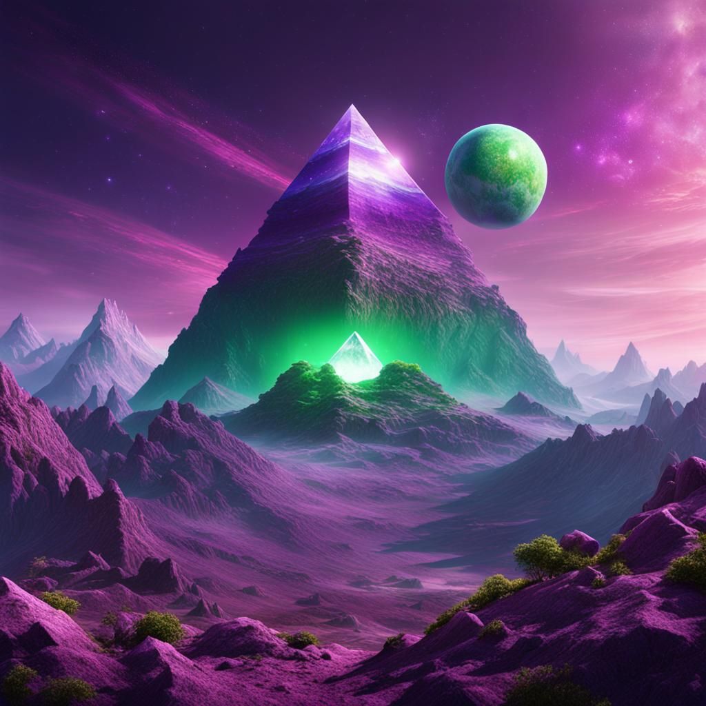 Crystal Pyramid and Green Planet: Fantasy Concept Art