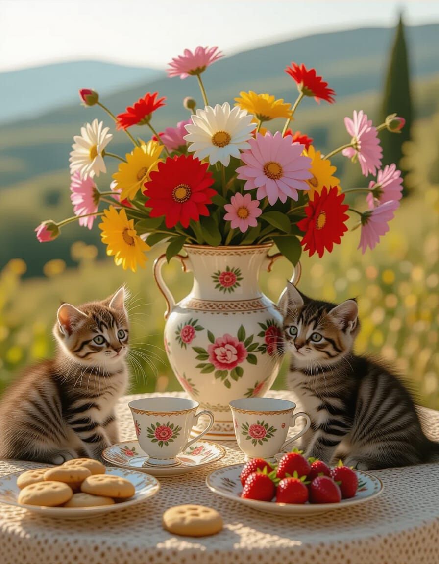 Kittens in Italian Landscape, Cinematic Film Still