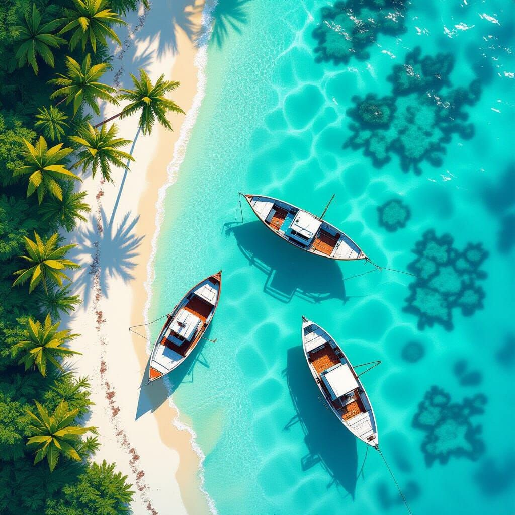 Tropical Island Fishing Boats in Cinematic Style