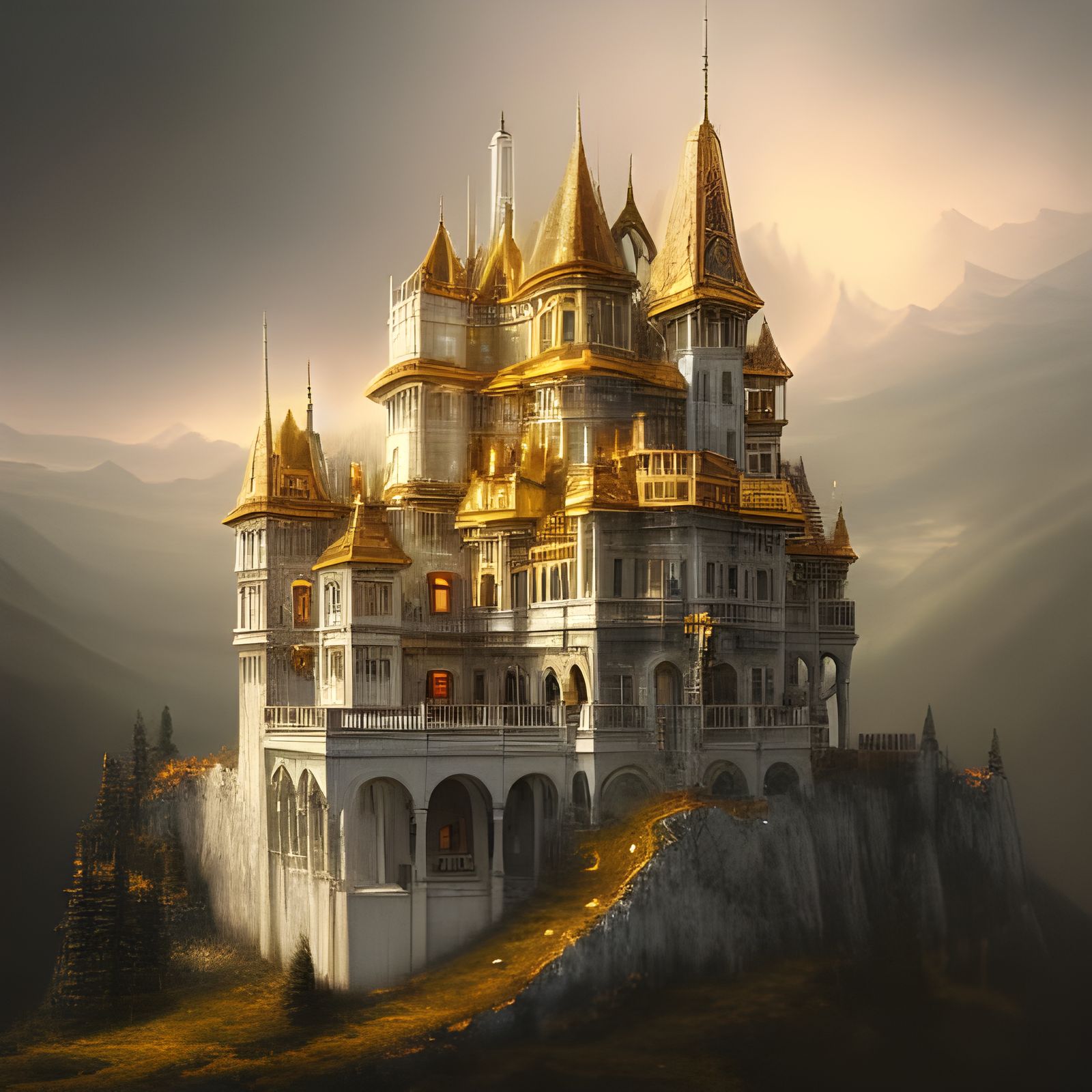 Gold and Marble Castle on a Mountain Top