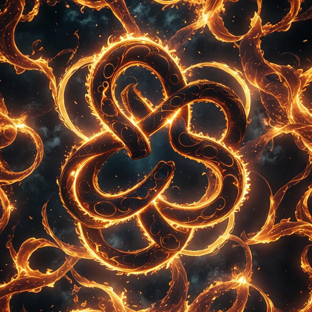 Fiery Infinity Symbol in Cosmic Surrealism Style