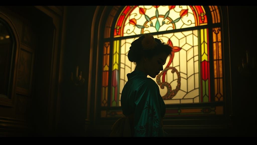 Cyberpunk Geisha in 1920s Speakeasy Film Still