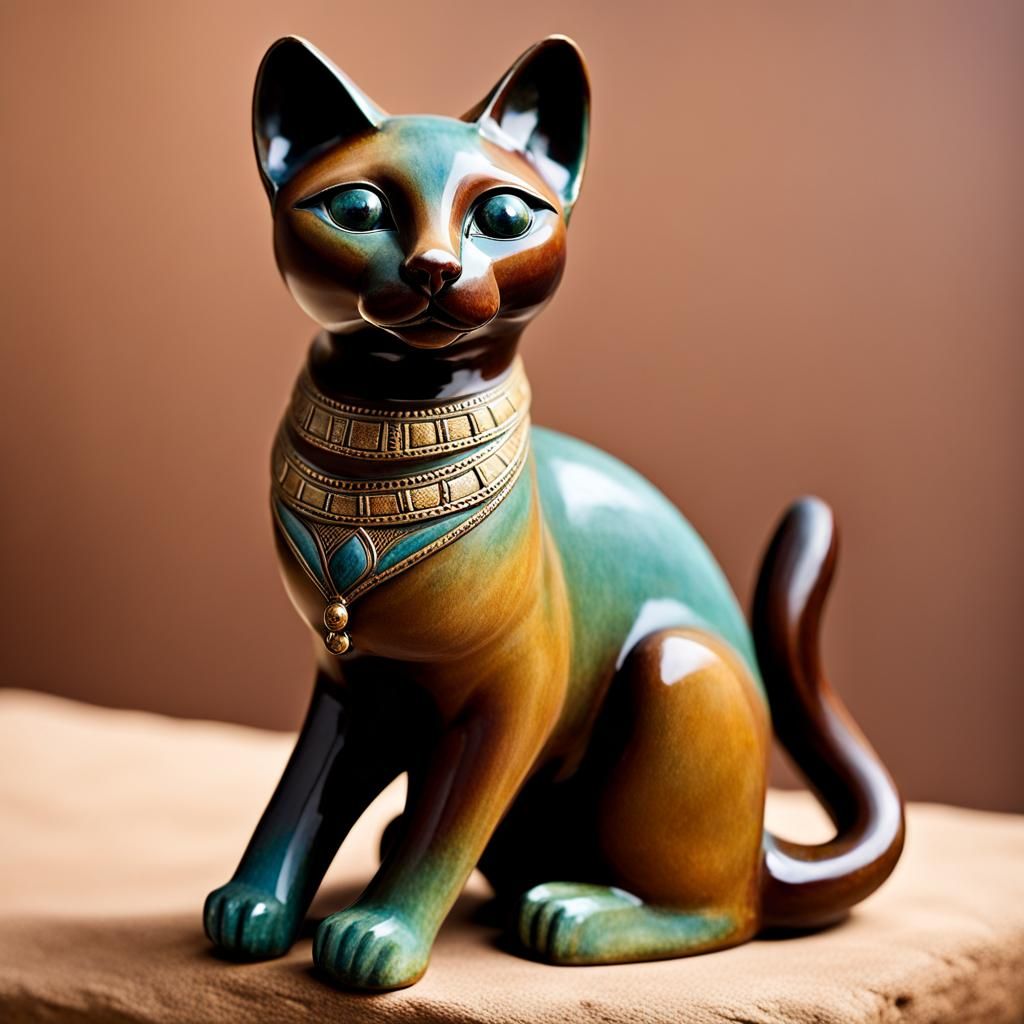 Ancient Egyptian Sculpture of Siamese Cat