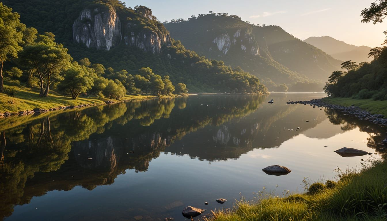 3D Carved Lake Landscape Painting