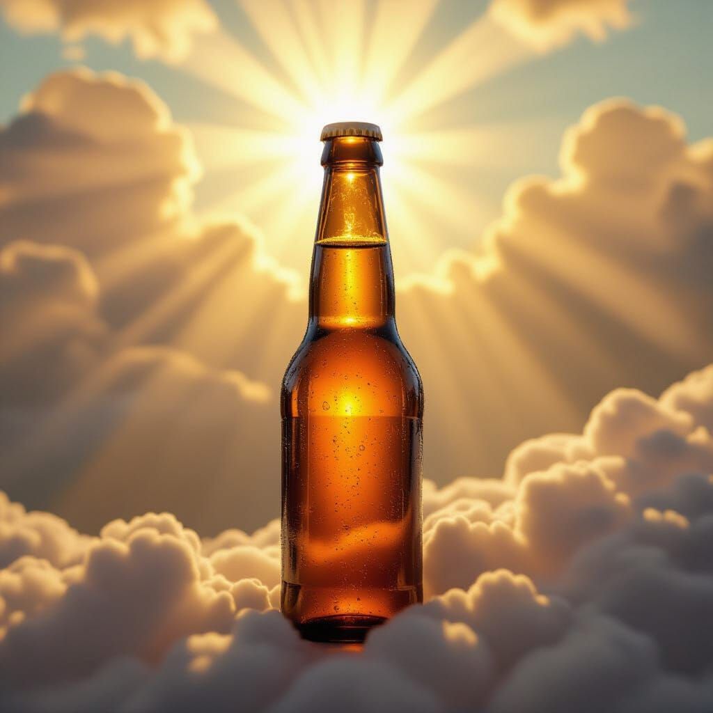 Golden Beer Bottle in Dreamy Digital Art Style