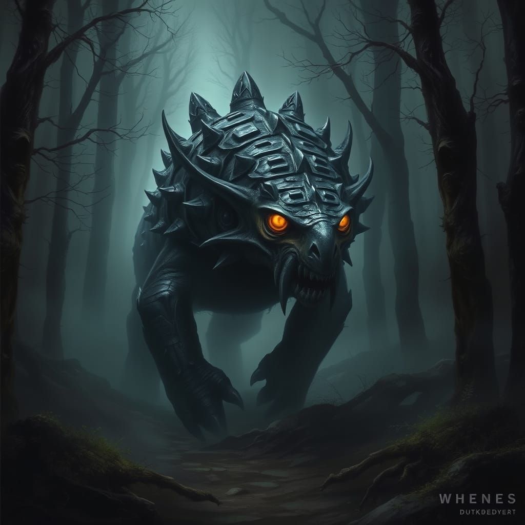 Glyptodon in Dark Fantasy Forest