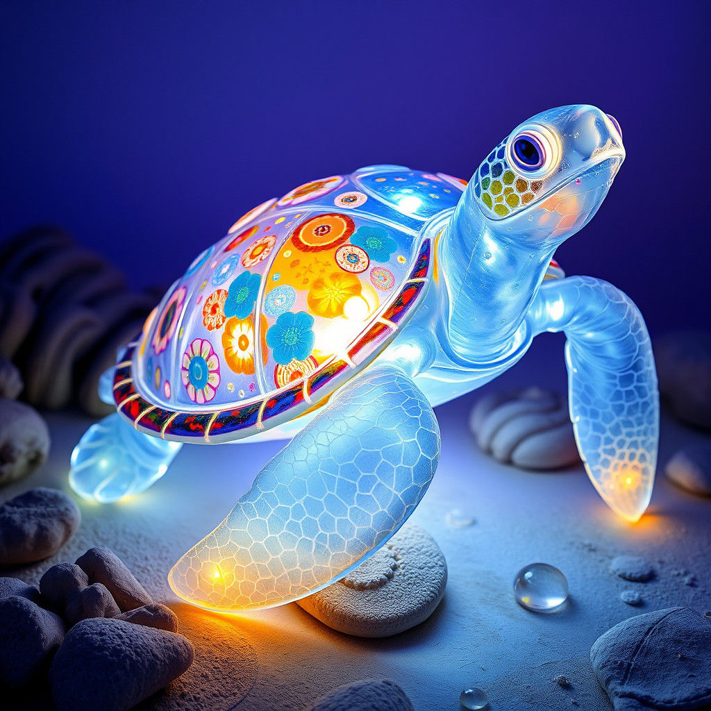 Ethereal Glass Sea Turtle in Dreamlike Setting
