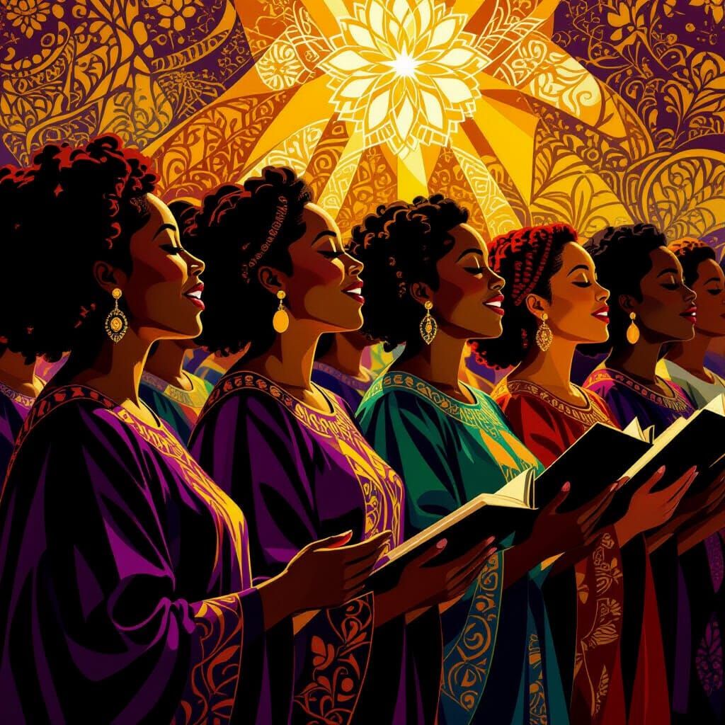 African American Choir in Ethereal Luminescence Pattern Desi...